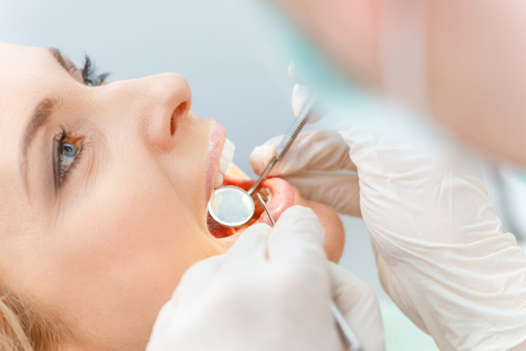 Woman having routine dental exam